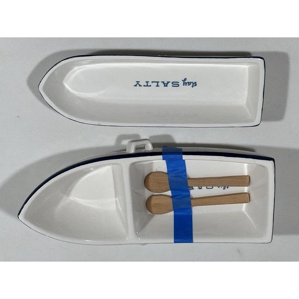 Twos Company Nautical Rowboat‎ Serving Dish Set Coastal Cottage Decor